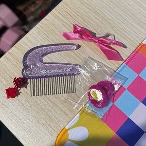 American Girl Doll Purple Hair Comb Pick and Hair Tie Accessories